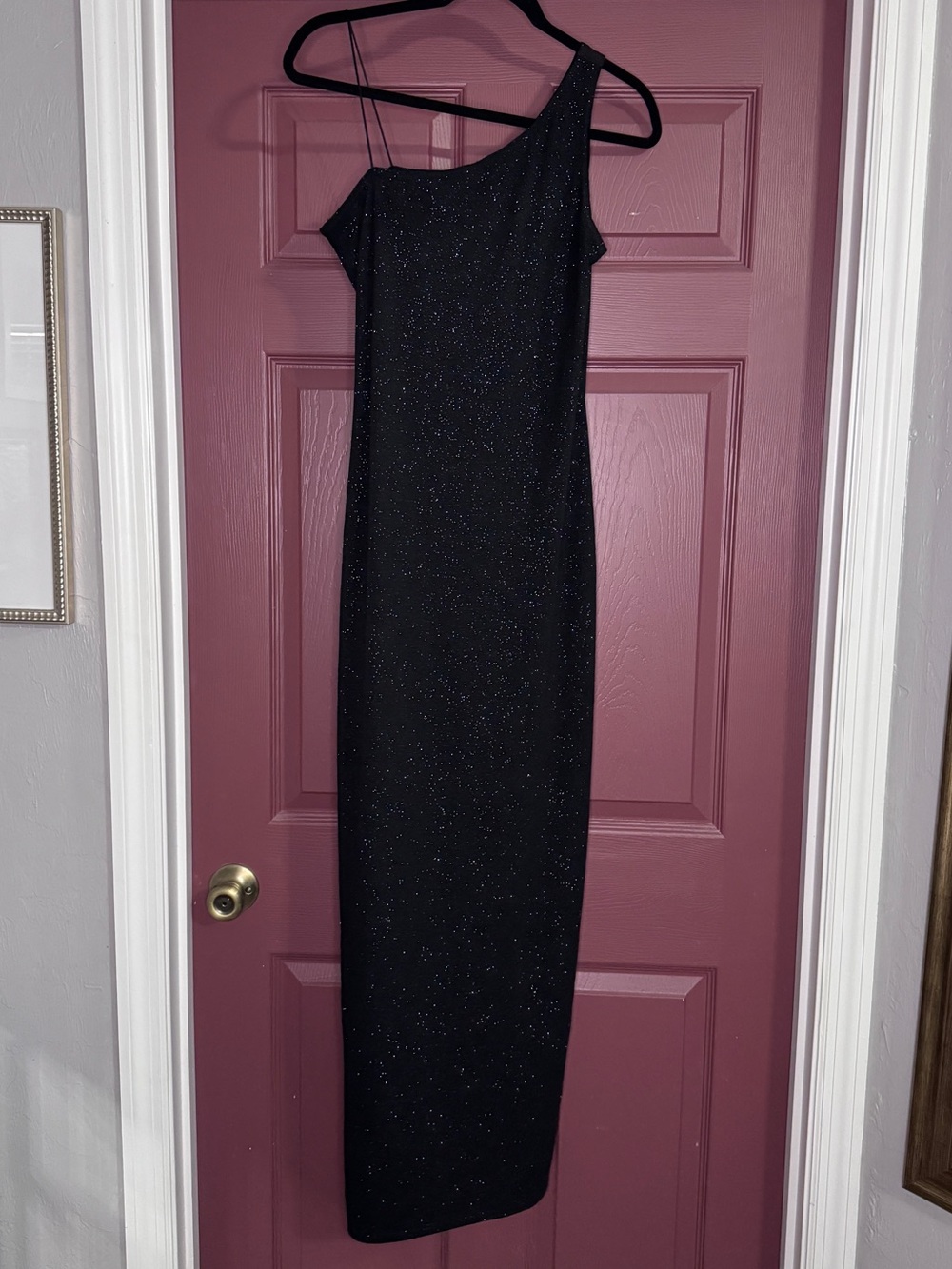 Jump One-Shoulder Black Sparkle Column Dress
